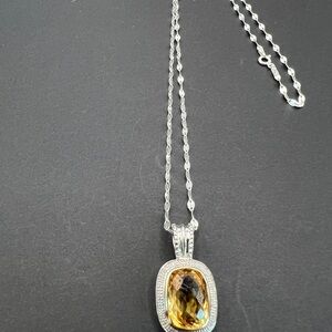Sterling Silver Citrine Necklace 20” Italian Karizia SPA 925 Chain